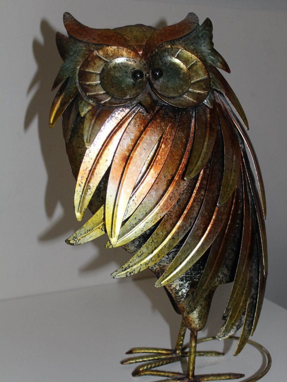 Vintage Brass Style Metal Garden Yard Owl MCM Decor Ornaments Art 15" Tall